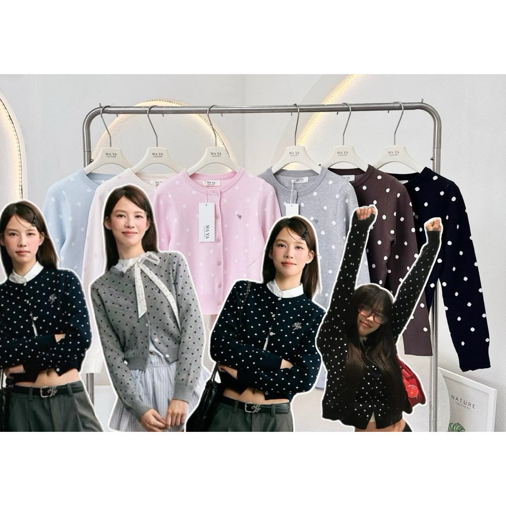 WA YA ป้ายน้องใหม่ เสื้อผ้าไหมพรมแขนยาวลายจุดสุดฮิต คัดติ้งมาอย่างดี เป๊ะพรีเมียม