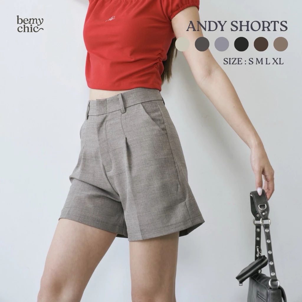 (ไม่ผลิตเพิ่ม)BEMYCHIC กางเกงขาสั้นเอวสูงผู้หญิงทรงเบสิค กางเกงผ้าAndy shorts ใส่ทำงานใส่เที่ยว ผ้าพริ้วใส่สบาย