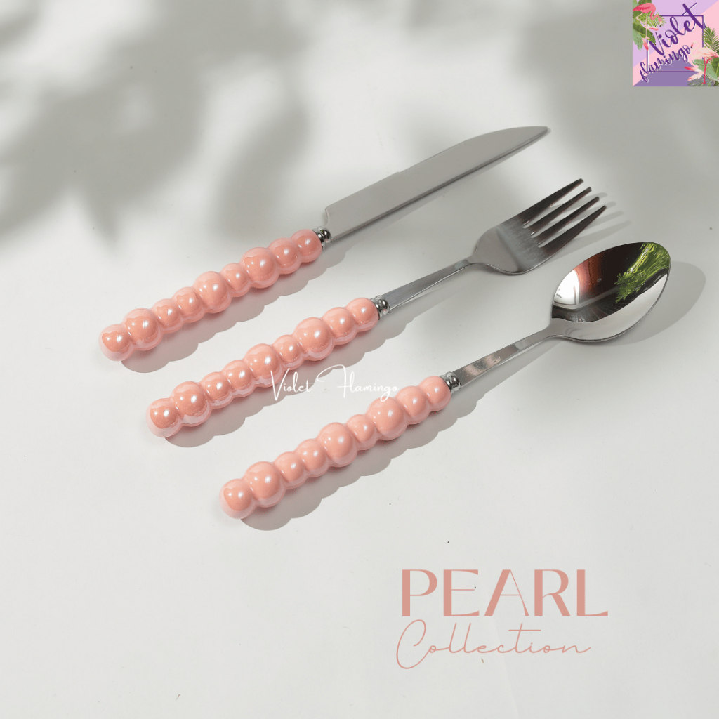 Violet Flamingo ชุดช้อนส้อมมีดและช้อนขนม รุ่น Pearl ช้อนสแตนเลส 304 อย่างดี ไม่ลอกไม่ดำ