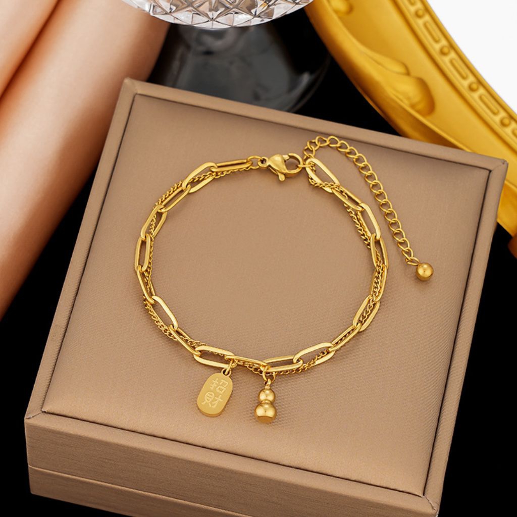 (สายมู)สร้อยข้อมือน้ำเต้าเรียกทรัพย์ สแตนเลสสีทoง ดูดทรัพย์เก็บโชคลาภ✨ไม่ลอกไม่ดำ