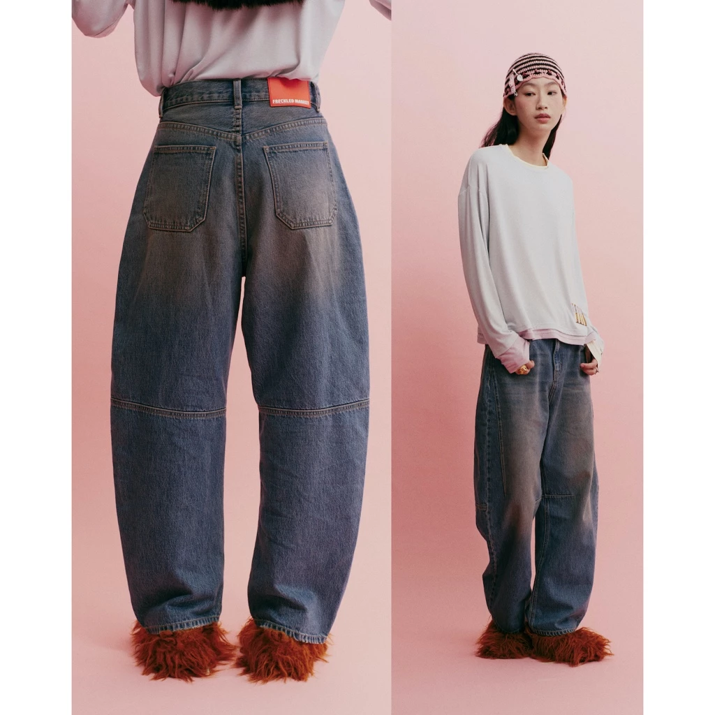The Freckled Market - FKM Barrel Jeans กางเกงยีนส์ขากว้าง สีฟอก
