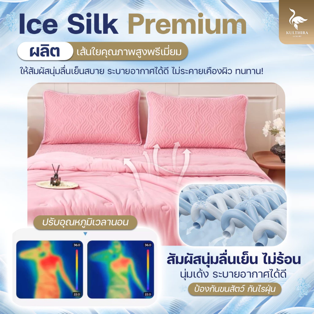 KULTHIRA  ชุดเครื่องนอน รุ่นผ้าปูยางพาราไหมน้ำแข็ง ครบเซ็ต นุ่มลื่น เย็นสบายผิว thumbnail 3