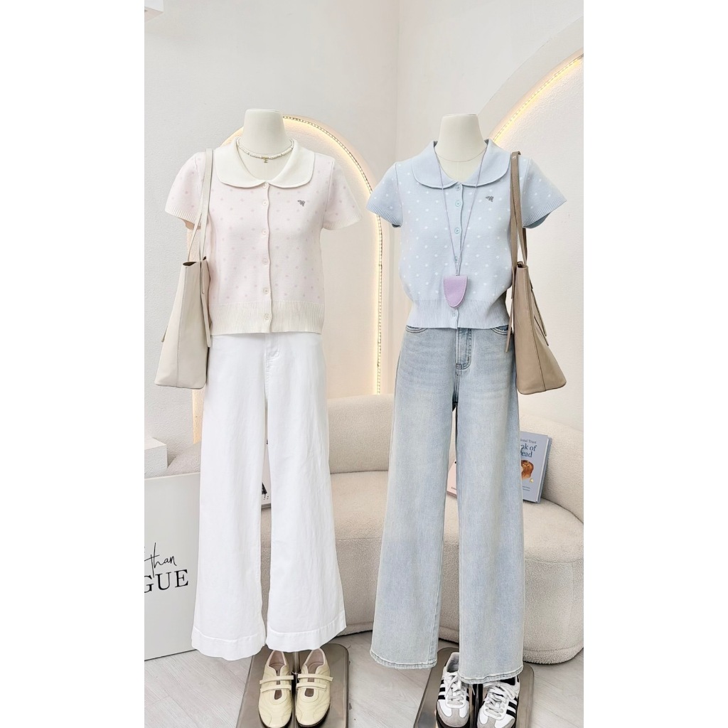 เสื้อแขนสั้นคอปกลายจุด ผ้าไหมพรม ป้ายWA YA เกรดคัดมาอย่างดีทั้งสีและคุณภาพ