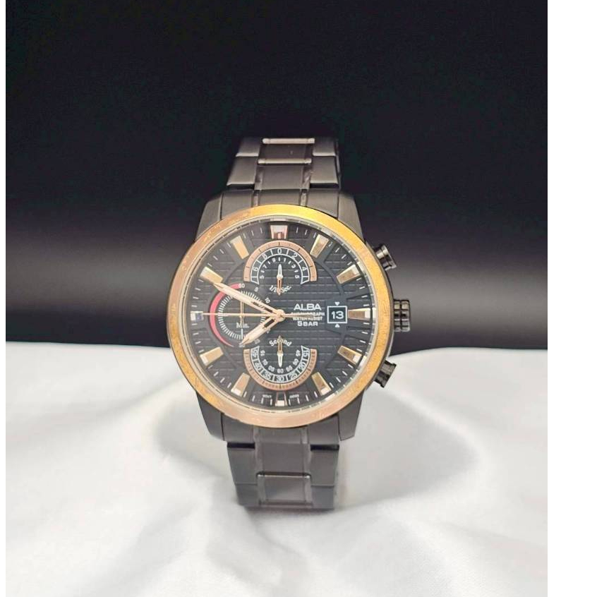 ALBA Japan นาฬิกาผู้ชาย( AM3164X1)   โครโนกราฟ สแตนเลสดำ ระบบควอตซ์