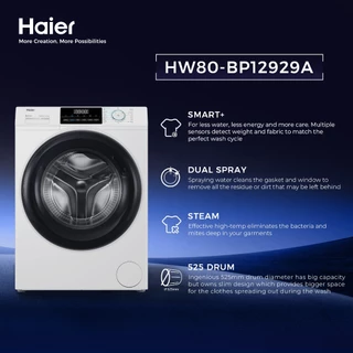 Haier เครื่องซักผ้าฝาหน้าอัตโนมัติ อินเวอร์เตอร์ ความจุ 8 kg รุ่น HW80-BP12929A