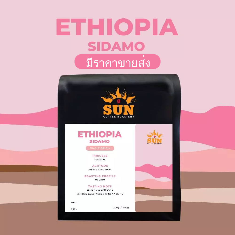 Ethiopia Sidamo (Single Origin) เมล็ดกาแฟ เอธิโอเปีย ซิดาโม (100% อาราบิก้า) Coffee Bean 200g / 500g/มีขายส่ง