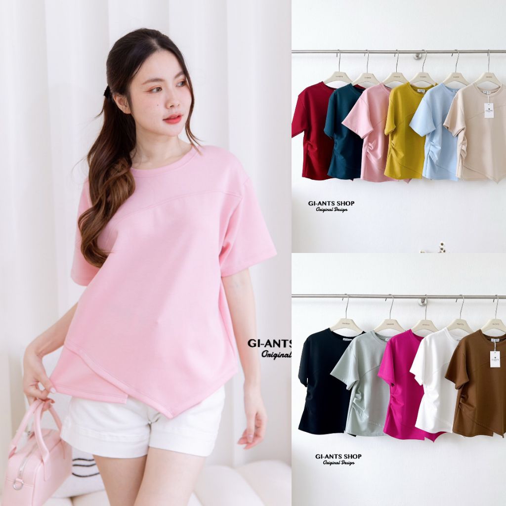 G1381 คอกลมสีพื้นชายเฉียง