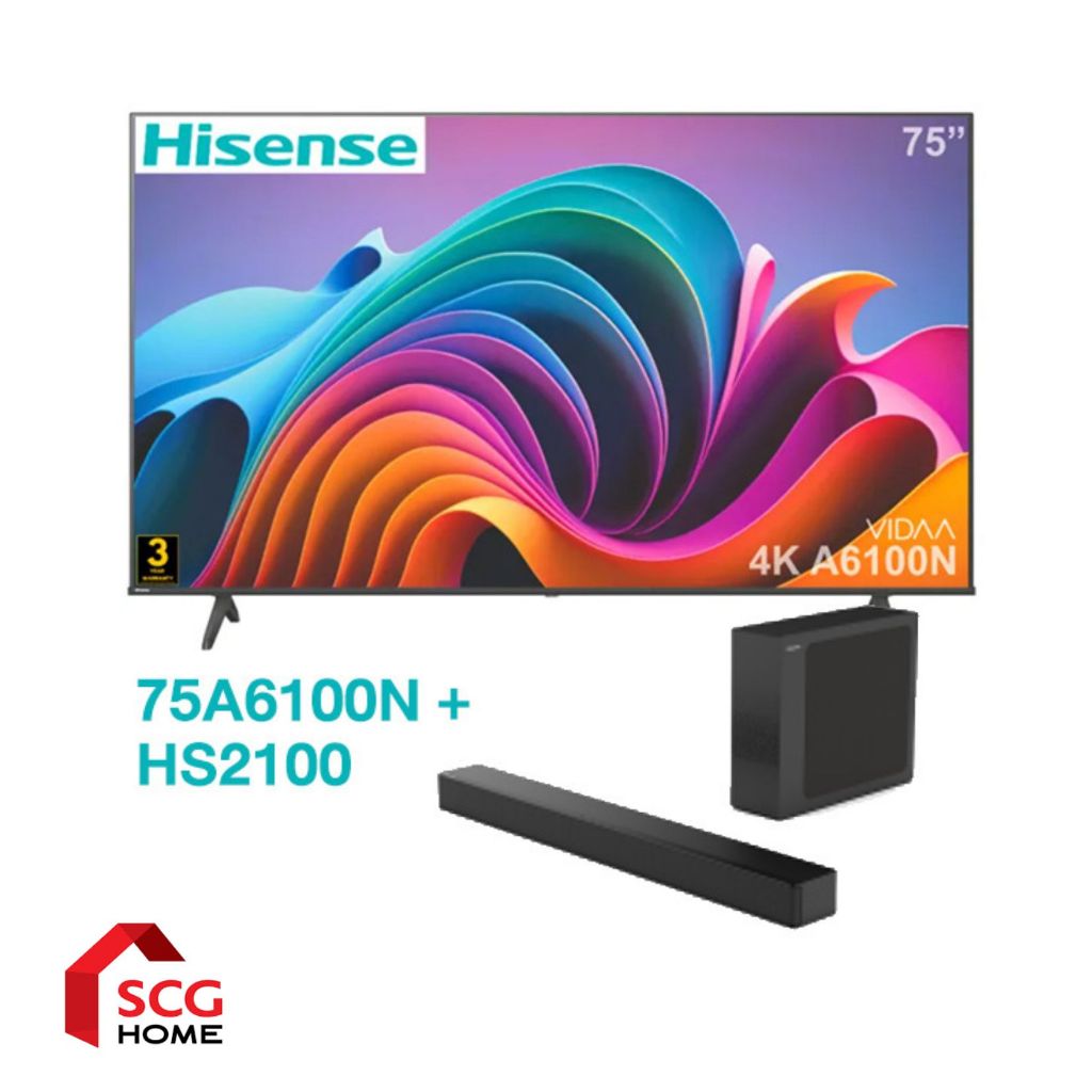 Hisense TV 75A6100N ทีวี 75 นิ้ว 4K VIDAA UHD LED TV สมาร์ททีวี รุ่น 75A6100N  พร้อมลำโพง ซาวด์บาร์ 