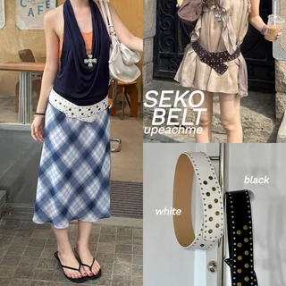 upeachme(Z0002) Seko Belt [เอว24-38"] เข็มขัดหนังตอกหมุดสีทองสไตล์เกาหลี เข็มขัดหนังพสจีน เข็มขัดหนังเส้นใหญ่