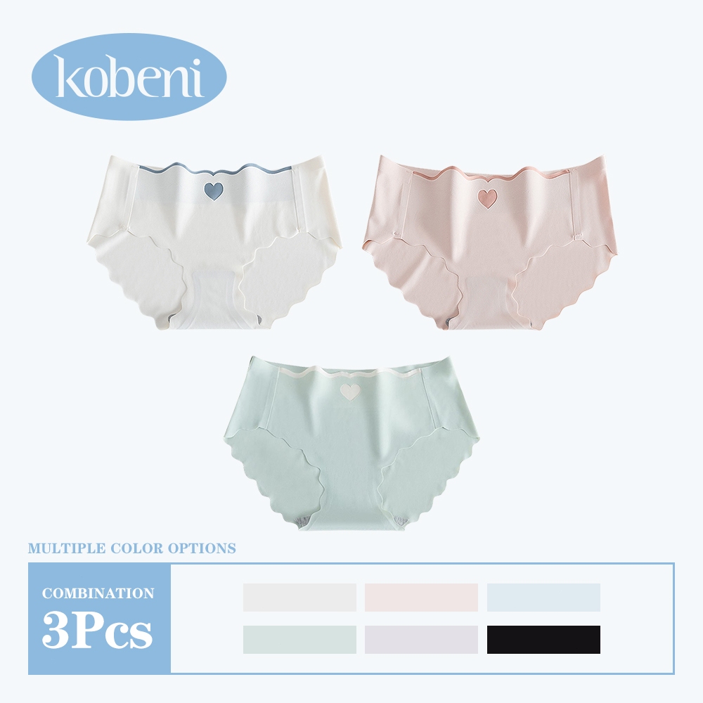 ⭐KOBENI⭐【แพ็ค 3ตัว】กางเกงในไร้ขอบ ผ้าเรยอน ทรงสามเหลี่ยม เอวต่ำ น่ารักรูปหัวใจ ยืดหยุ่นมาก ขนาด M-XL