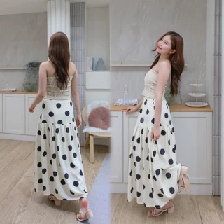 💖พร้อมส่ง1-2 วันถึง 💖 daily long skirt กระโปรงยาว ลายจุด ชุดทำงาน ไปคาเฟ่ ไปทะเล โกงความสูง