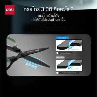 Deli กรรไกรสแตนเลส เคลือบดำกันสนิม ใบมีดคม มีให้เลือกหลายสี Scissors จำหน่าย 1 เล่ม