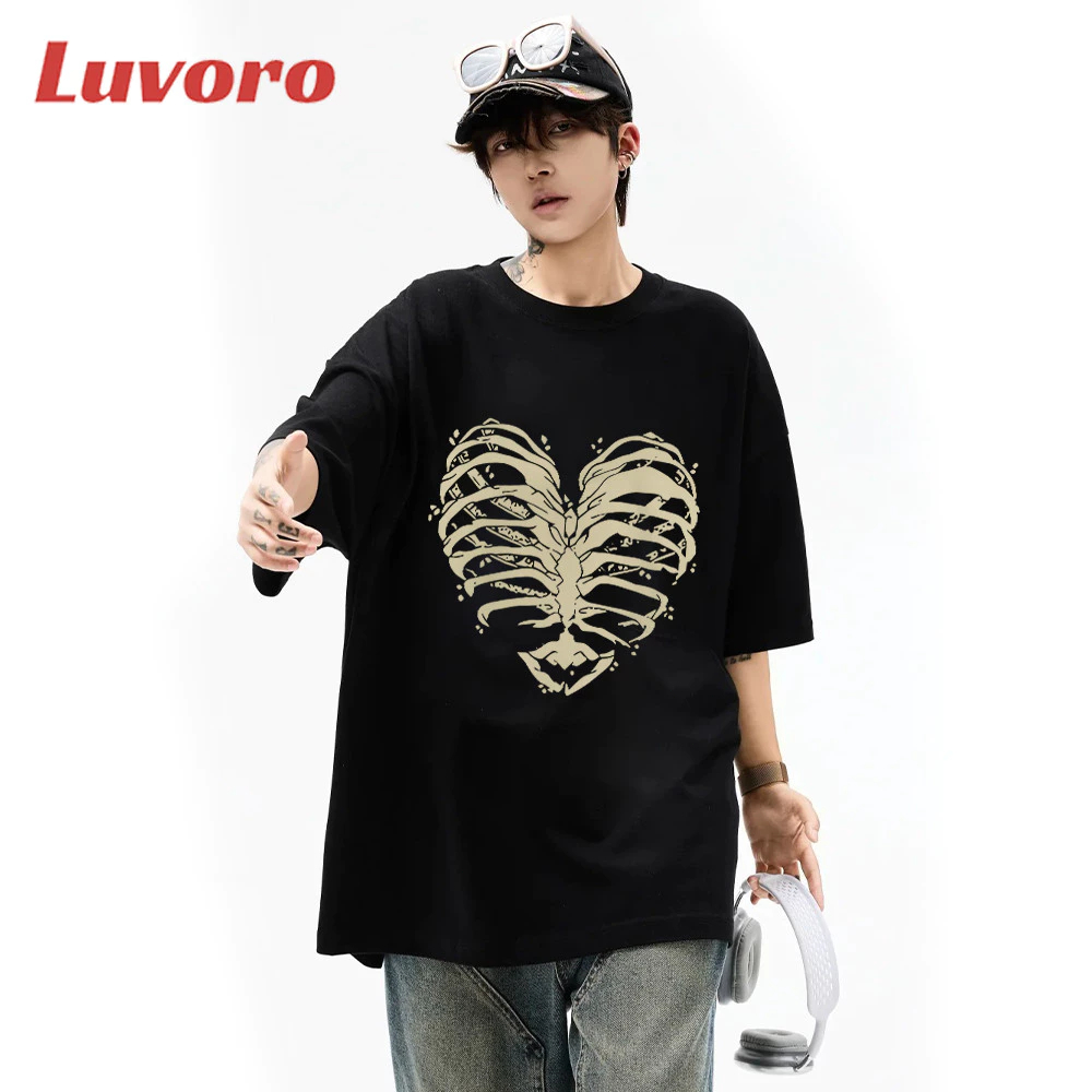 (ผ้าฝ้าย 100%)Luvoro oversize unisex เนื้อผ้านุ่มระบายแขนสั้น  T-shirt สีดำและสีขาว เสื้อยืดทูโทน เสื้อยืดแขนสั้น C1103 ราคา ถูกที่สุด ดีลบีเคเค แกลเลอรีภาพที่ 6