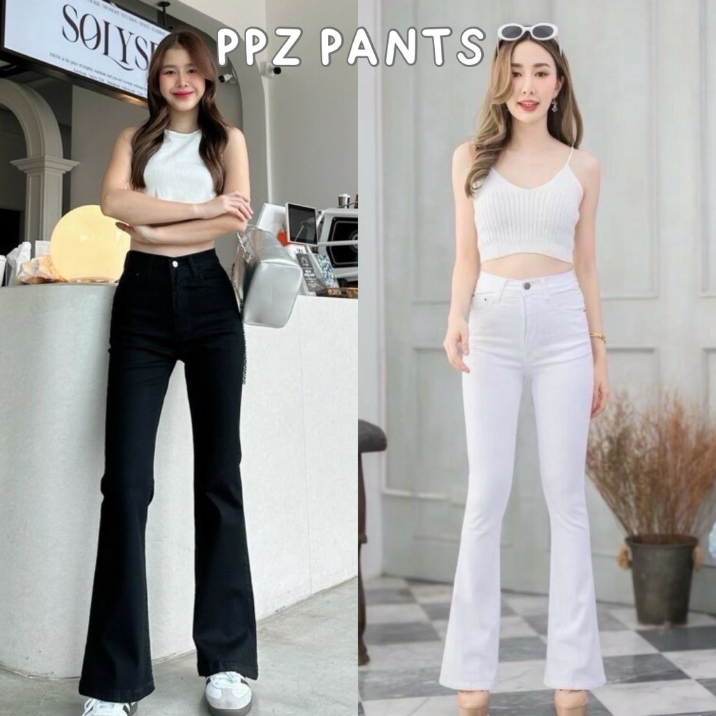 ᴅᴇᴍɪ👖กางเกงยีนส์ขาม้า เอวกลาง ผ้าคอตตอลยืด ผ้าไม่บาง กางเกงยีนส์ผู้หญิง PPZ PANTS