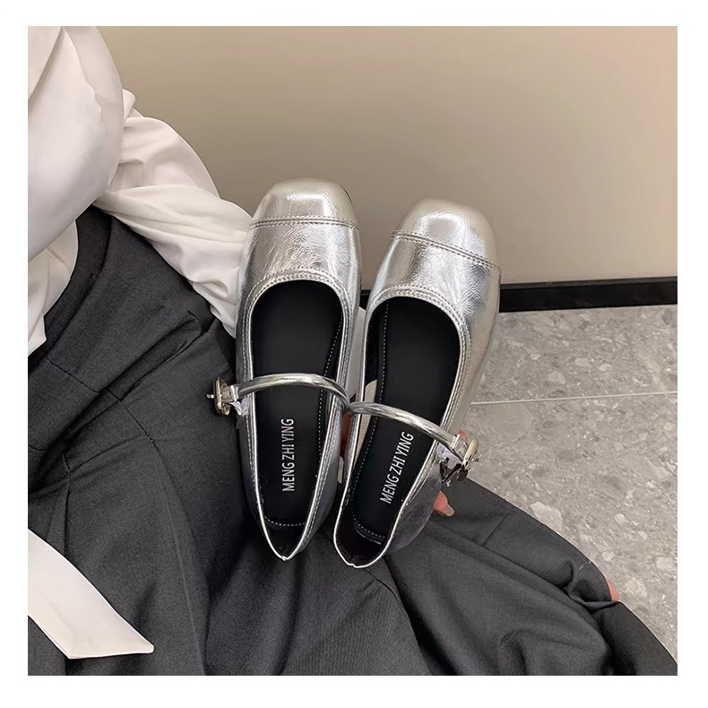 รองเท้าแมรี่เจน รองเท้าส้นแบนหัวกลมแฟชั่นสำหรับผู้หญิง