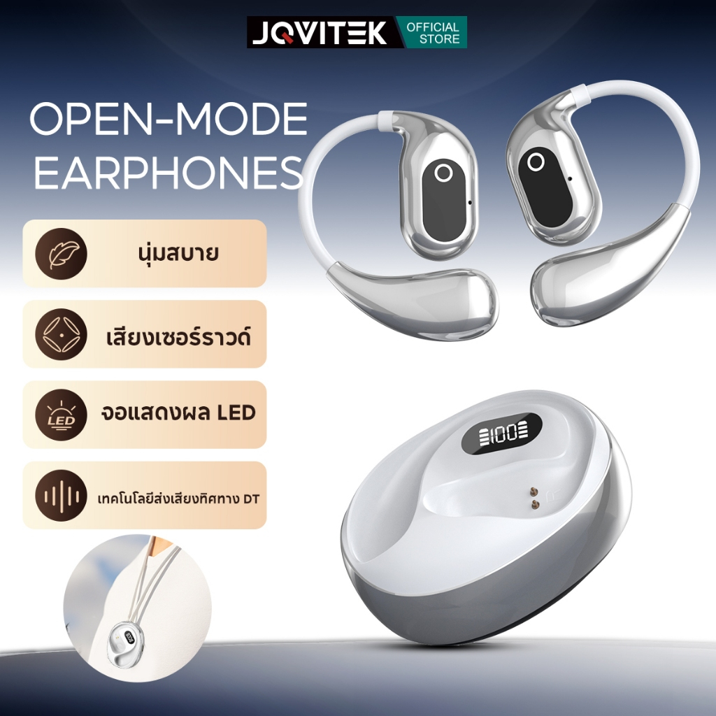 JQVITEK หูฟังรุ่นใหม่ปี 2025 Open Ear หูฟัง OWS หูฟังบลูทูธ พร้อมจอแสดงผล LCD power ใส่นานๆ ไม่เจ็บ เสียงไม่รั่ว EP99E