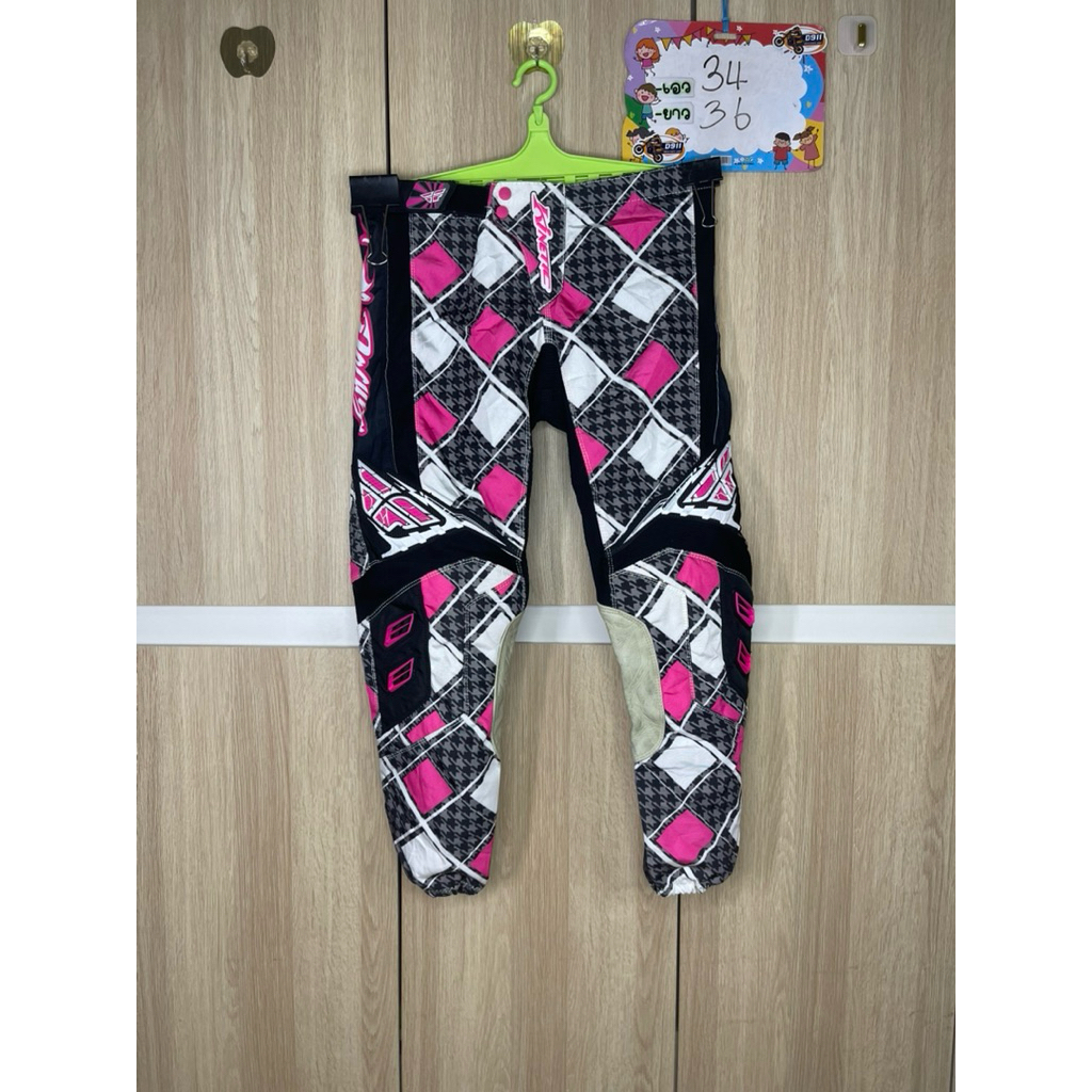 Fly racing เอว 34 นิ้วกางเกงวิบากมือสองของแท้ 100% สีชมพูลายดำขาว