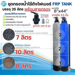 ชุดถังกรองน้ำใช้ ถังไฟเบอร์ FRP 1ถัง ขนาด 8x44 นิ้ว พร้อมสารกรอง/หัวควบคุมถัง กรองน้ำประปา น้ำบาดาล