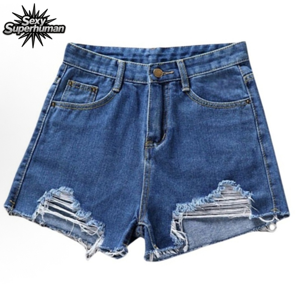 แฟชั่นกางเกงยีนส์ขาสั้นเอวสูง ทรงสวยเข้ารูป ปลายรุ่ยขาดขาเล็กน้อย ผ้ายีนส์แท้ สั้นสวมใส่สบาย - รูปที่ 6