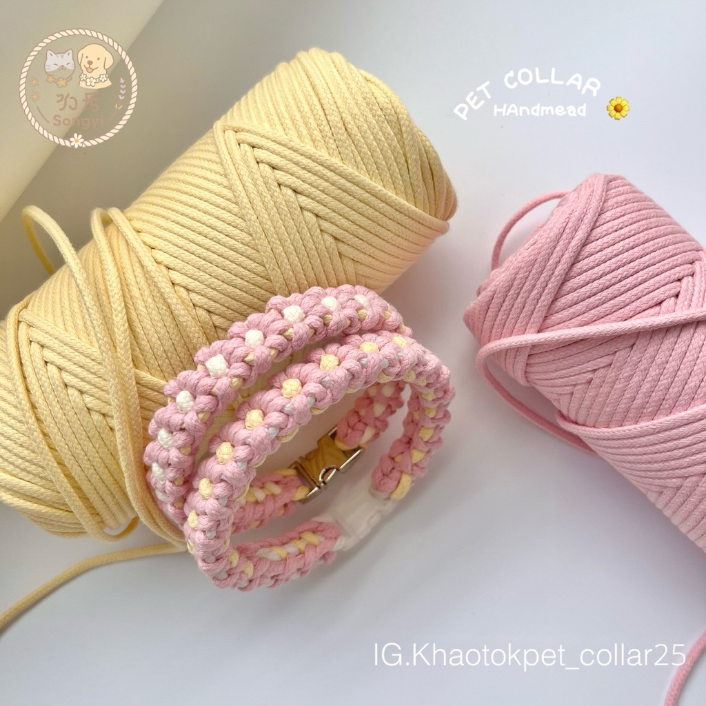 ปลอกคอเชือกถักดอกไม้ รุ่น Hana Blossom 🌸 หัวล็อคสแตนเลสและหัวล็อคใส หวานมากลูกคุณสุดๆ ปลอกคอสัตว์เลี้ยง ปลอกคอแมว