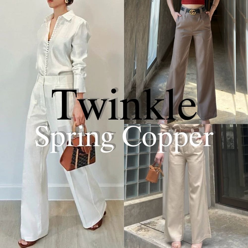 [Cozy Fluffy] Twinkle Pant / Spring Copper 302 กางเกงขายาวทรงกระบอกหูคู่ผ้าลินินผสมฝ้ายเก็บทรงเอวสูง – โปรปัง