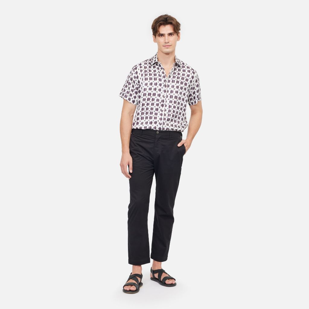 Ikat Polka Dot Silk Classic Short Sleeve Shirt Black