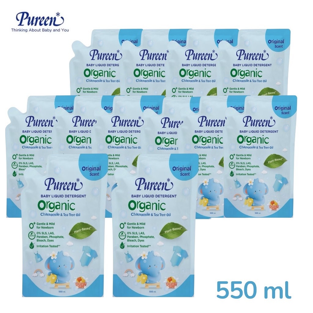 Pureen เพียวรีน น้ำยาซักผ้า สูตรออร์แกนิค 550ml. (รีฟิล) ยกลัง12 ชิ้น