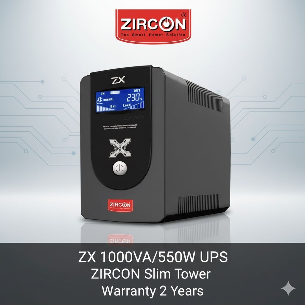 ZIRCON ZX1000VA/550W/New Model 2022/New CPU/ Slim Tower 9 cm/Surface Mount/USB & Software/Service 2Y