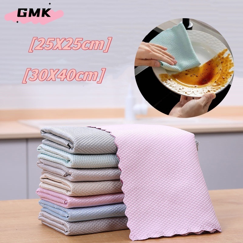 ผ้าไมโครไฟเบอร์ทําความสะอาดกระจก 30x40 ซม. / แผ่นใยขัดเกล็ดปลาที่มีประสิทธิภาพ / ผ้าเช็ดโต๊ะในครัวเรือนG2654