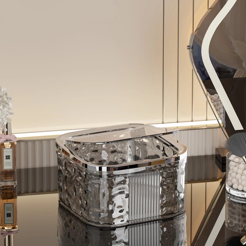 cozyกดประเภทเดสก์ท็อปถังขยะสะดวกพลาสติกโปร่งใสกล่องเก็บโต๊ะถังขยะตั้งโต๊ะ แบบใส ขนาดเล็ก พร้อมฝาปิด หรูหรา สําหรับหอพัก