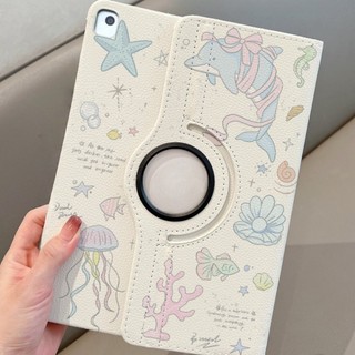🌻24 ชั่วโมง🌻เคสป้องกัน iPad ปลาโลมาแสนน่ารัก หมุน 360° Pro11 Gen12 Pro13 2025 สำหรับ iPad Air8 Mini7