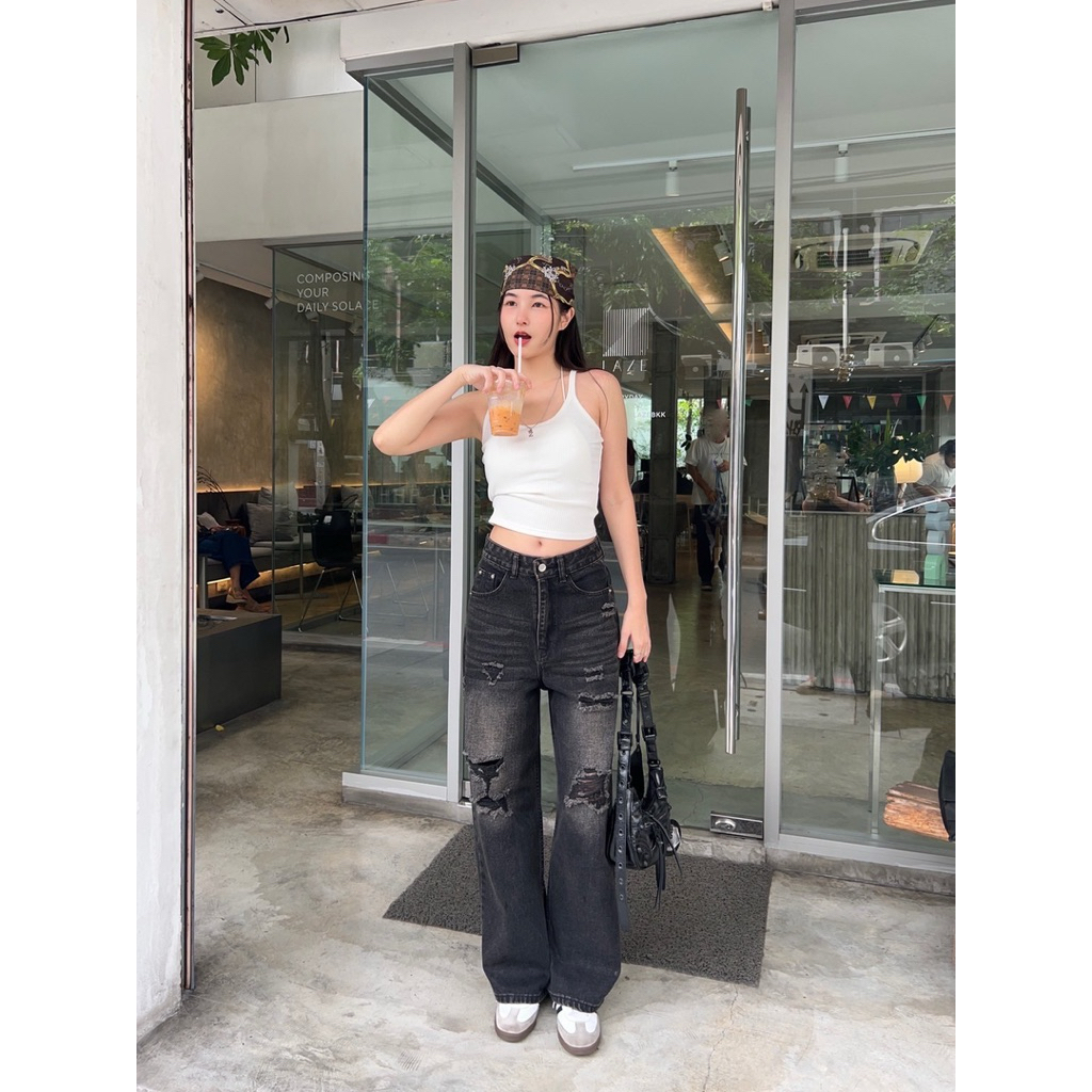 Proudly.bkk CC jeans ยีนส์กระบอกใหญ่ขาดเซอร์