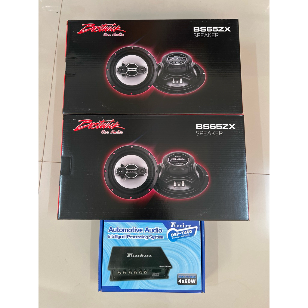 ชุดละ 4150บาท DSP AMP60x4Ch 1ตัว 6.5“ แกนร่วม Bostwick 2คู่ ลำโพงติดรถยนต์