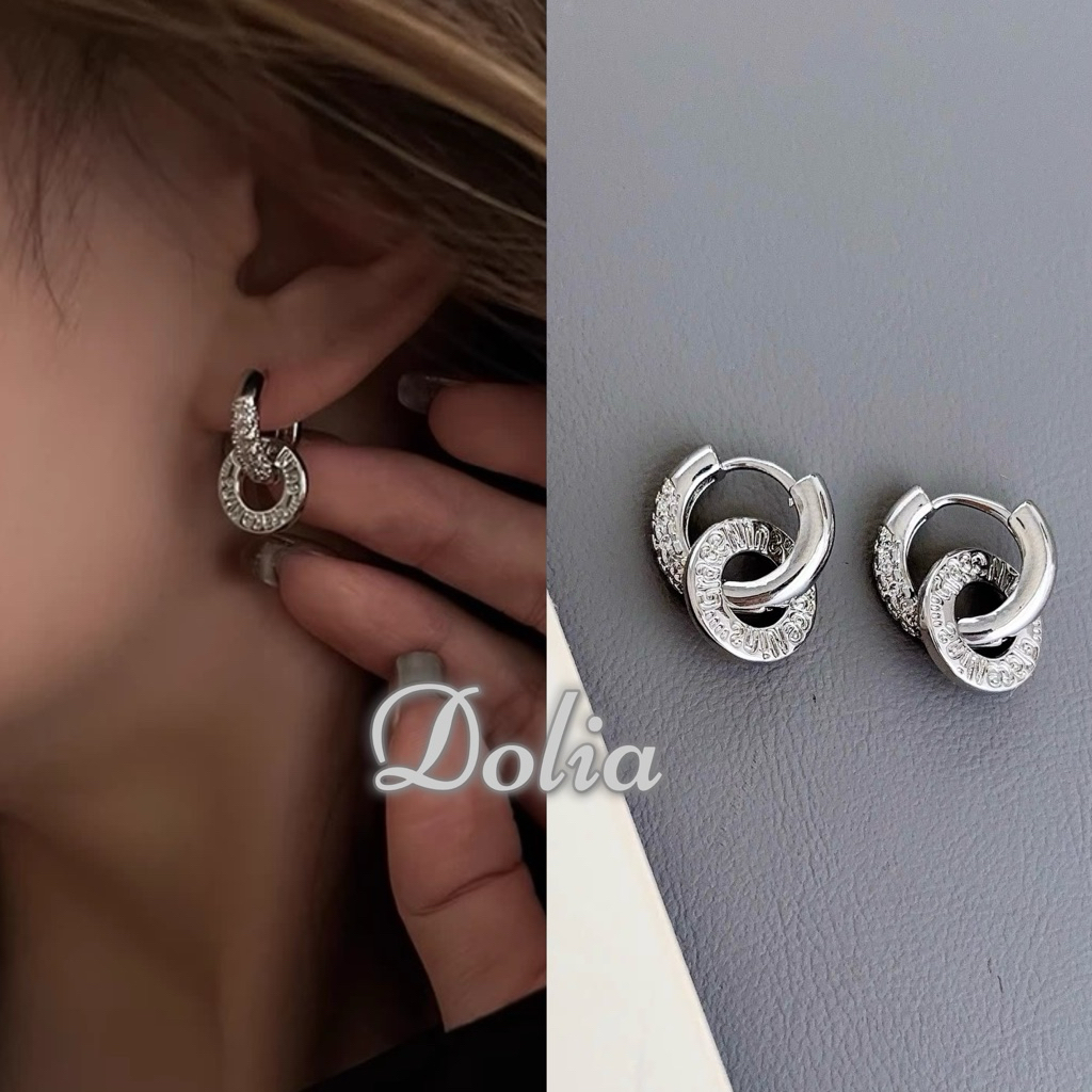DOLIA [พร้อมส่งจากไทย] ต่างหูห่วงเงินแท้ S925 ต่างหูทรงห่วงต่อกัน ใส่ได้2แบบ ต่างหูสไตล์เกาหลี ราคาต่อ 1 คู่ A22
