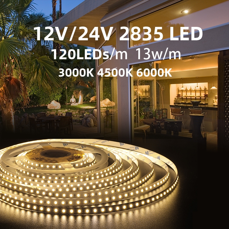 สายไฟLED 2835 ยืดหยุ่น 120ดวง/ม. มีหลายสีสว่าง DC12V/24V ไม่กันน้ำ ยาว5ม./10ม. เหมาะตกแต่งห้องนอน ตู้ครัว ตกแต่งบ้าน