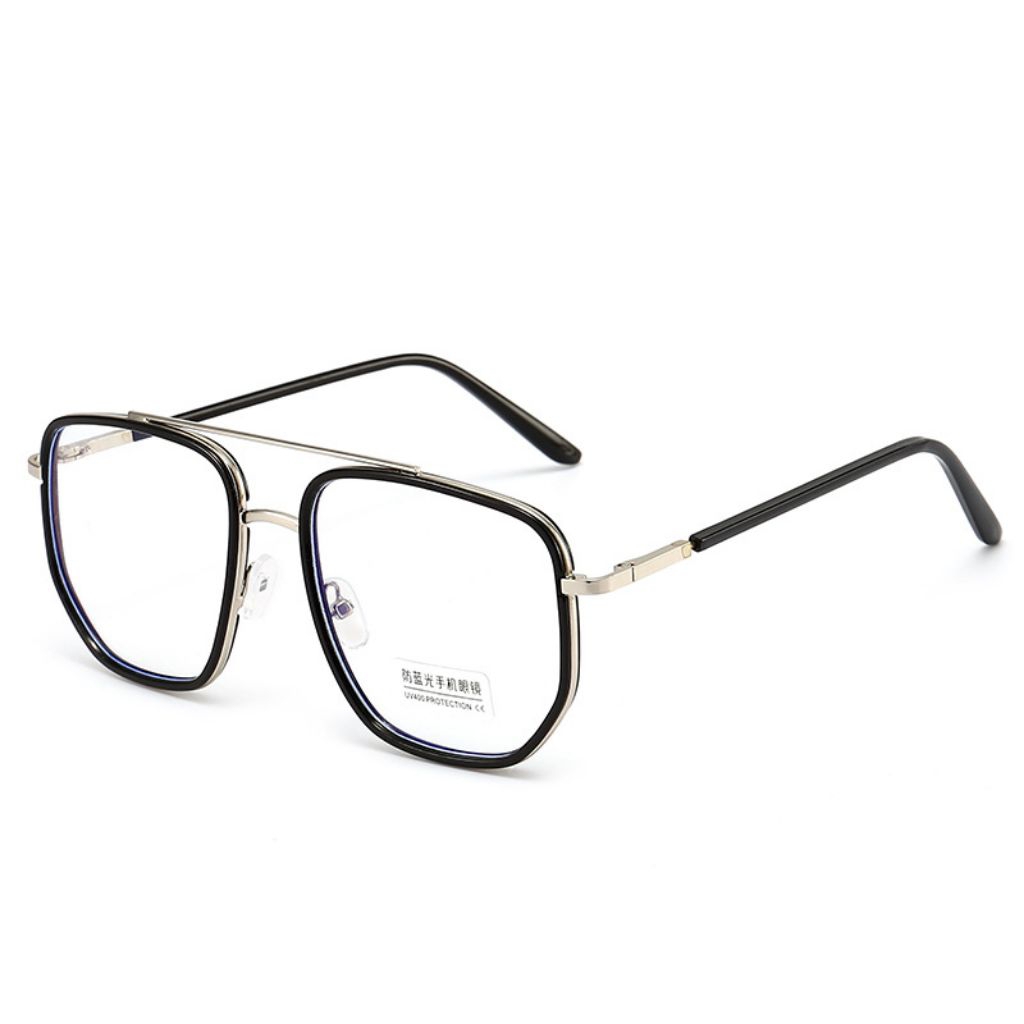 ใหม่แว่นกรองแสงสีฟ้าแฟชั่นสไตล์เรโทรรูปทรงนักบินเหลี่ยมตัดมุมด้านล่างเหมาะทั้งผู้ชาย ผู้หญิง