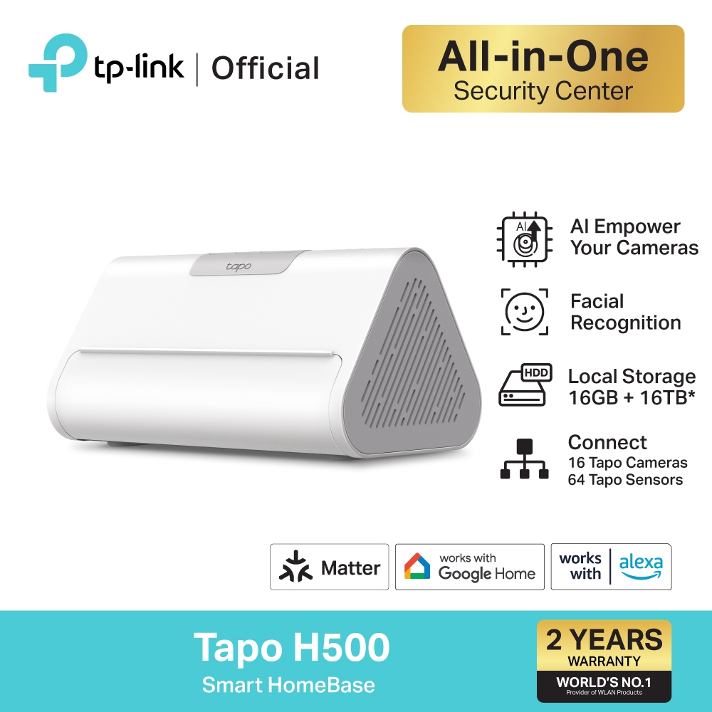 TP-Link Tapo H500 Smart HomeBase พื้นที่เก็บข้อมูลภายในขนาดใหญ่ eMMCในตัว16GB มี Al ตรวจจับขั้นสูง จดจำใบหน้าแม่นยำ