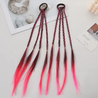 ยางรัดผมไฮไลท์ ผมเปียสี น่ารัก แบบยางรัด ติดง่าย ผมเปียปลอมสี หางม้า วิกผมหางม้าเด็ก เล็กโต ยางเปียไฮไลท์ ผมเปียปลอม