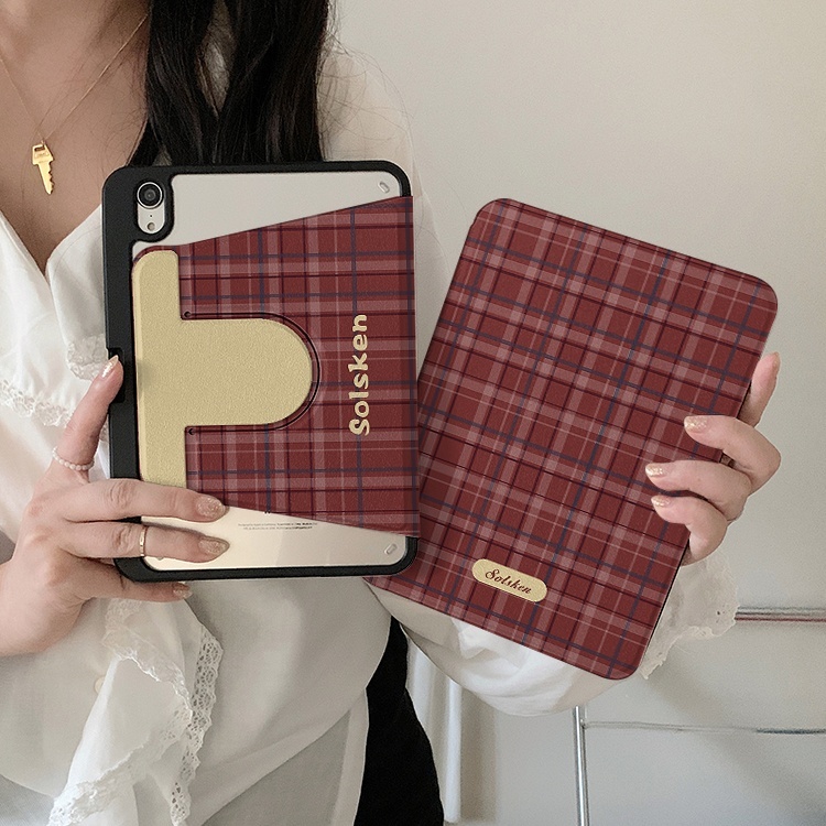 🚚พร้อมส่ง🚚เคส Samsung Galaxy Tab S9 FE S10+ S10 FE S8 Red plaid มีที่ใส่ปากกา A9 S9 FE+ A9+ S9 S7 FE