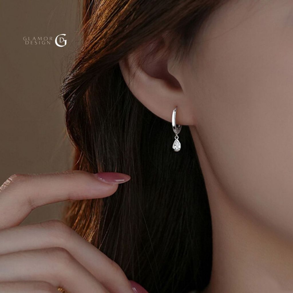 GLAMOR✨ต่างหูเงิน Tiny Drop ตุ้มหูเงิน ต่างหูแฟชั่น ต่างหูเพทายรูปหยดน้ำ ตุ้มหูเงิน ต่างหูเพชร รูปที่ 4