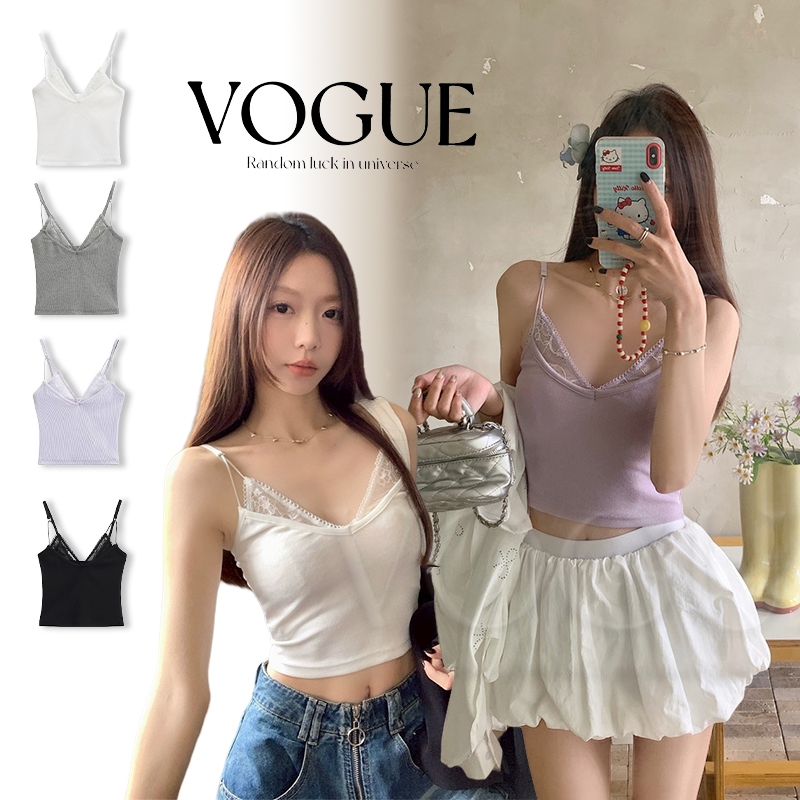 Vogue🌟พร้อมส่ง🌟 เสื้อสายเดี่ยว สีพาสเทล มีฟองน้ำในตัว ทรงรัดรูปยืดพอดี (FY895)
