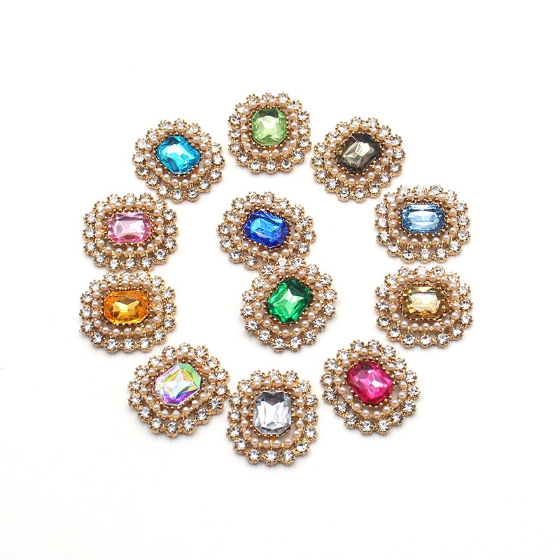PL12*พร้อมส่ง*สวยอลังเพชรล้อมพลอยสี่เหลี่ยม 2 ชั้นประดับงานฝีมือ 19*23 มิล
