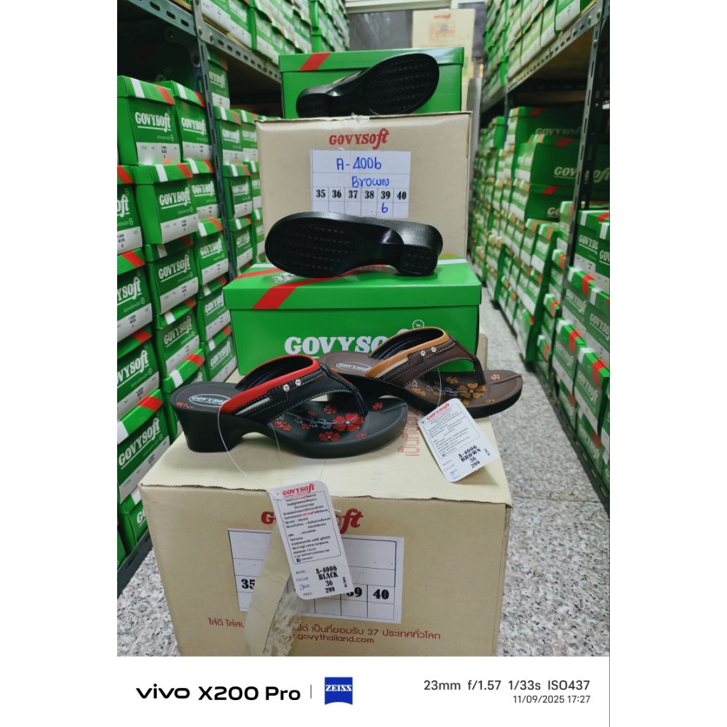 รองเท้าส้นสูงหูคีบ หนังpu Govysoft รุ่น 4006 สีดำ สีน้ำตาล36-40