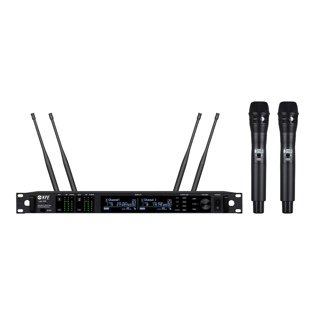 NPE ชุดไมโครโฟนไร้สายถือคู่ UW-999 (694-703MHz/748-758MHz)