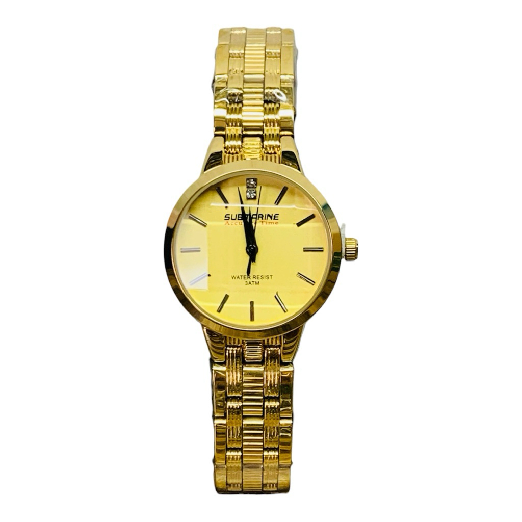 SUBMARINE นาฬิกาข้อมือรุ่น J-174L สายเลสสีทอง หน้าปัดดำ กันน้ำ 100M สำหรับผู้หญิง US SUBMARINE
