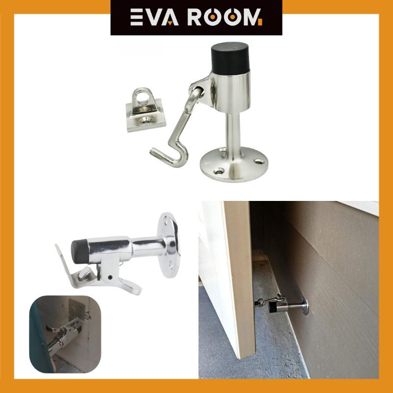 evaroom กันชนประตูกระแทกพร้อมตะขอเกี่ยว สแตนเลส ป้องกันประตูชน/ล็อคประตูแบบเกี่ยว