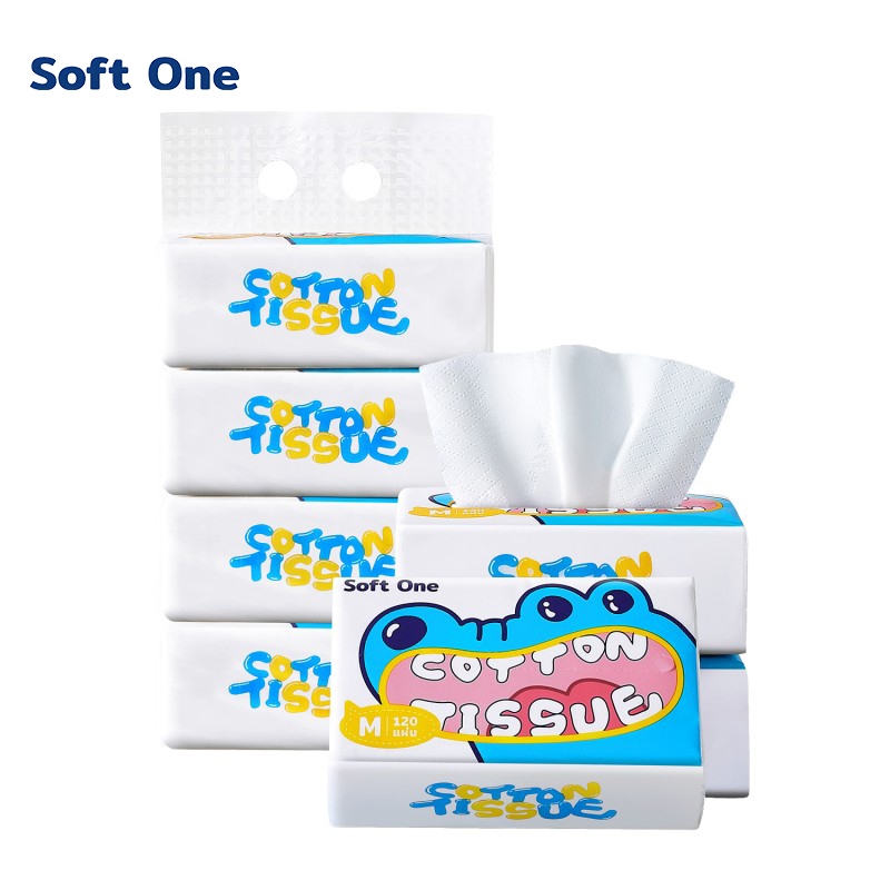 Soft One กระดาษทิชชู  เช็ดหน้า M-4ห่อ ทำความสะอาดผิวกาย  หนา 3ชั้น ยืดหยุ่น ไม่ขาดง่าย ซับน้ำได้ดี (ขนาด:แผ่น153*180 m.)