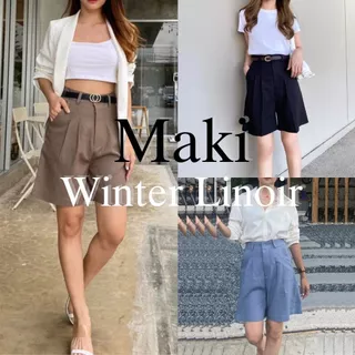 [Cozy Fluffy] Maki Pant / Winter Linoir 401 กางเกงขาสั้น2ส่วนมีหูผ้าลินินผสมฝ้ายเก็บทรงเอวสูงใส่สบาย