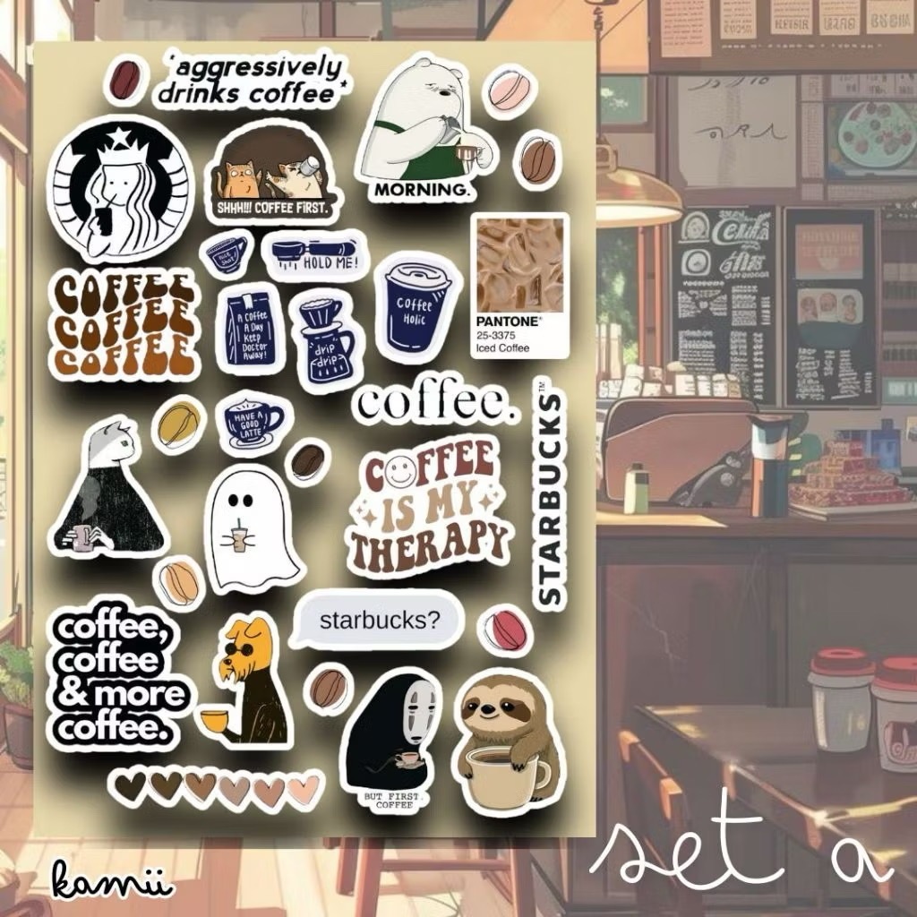 Coffee Matcha Water Lover - สติกเกอร์ Drink Beverages เคลือบกันน้ำ