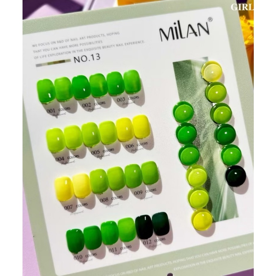 สีโทนเขียว แบรนด์ Milan No.13 12สี สีเจล เล็บเจล